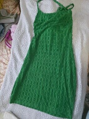 Green Textured Slip Dress - Women's Summer Dress